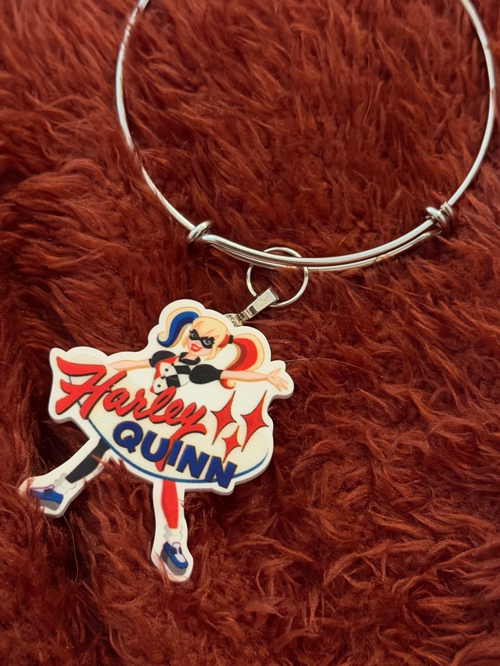 Harley Quinn Red & Blue Pendant Charm Bangle Necklace
